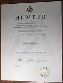 Humber College diploma certificate