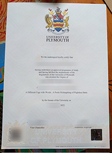 University of Plymouth Degree certificate