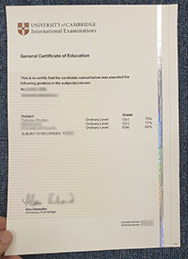 Cambridge International GCE certificate