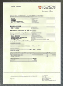 University Of Cambridge Transcript sample