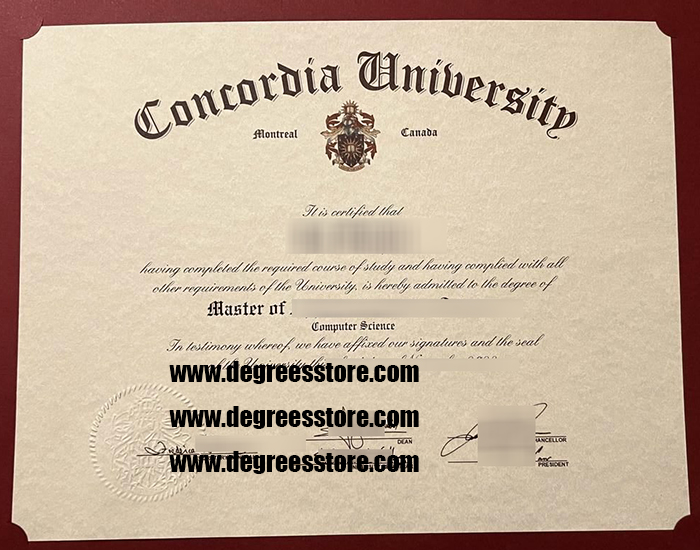 Concordia University degree certificate