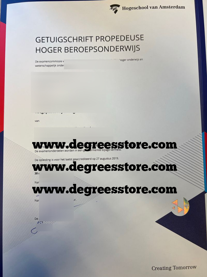 Hogeschool van Amsterdam Getuigschrift Propedeuse